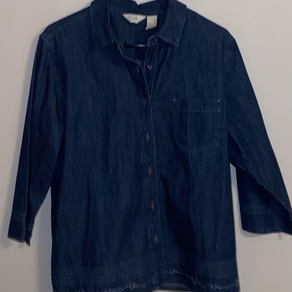 J. Jill Denim Embellished Denim Shirt 3/4 Sleeve Embroidered Beautiful Top NWOT - Picture 2 of 11